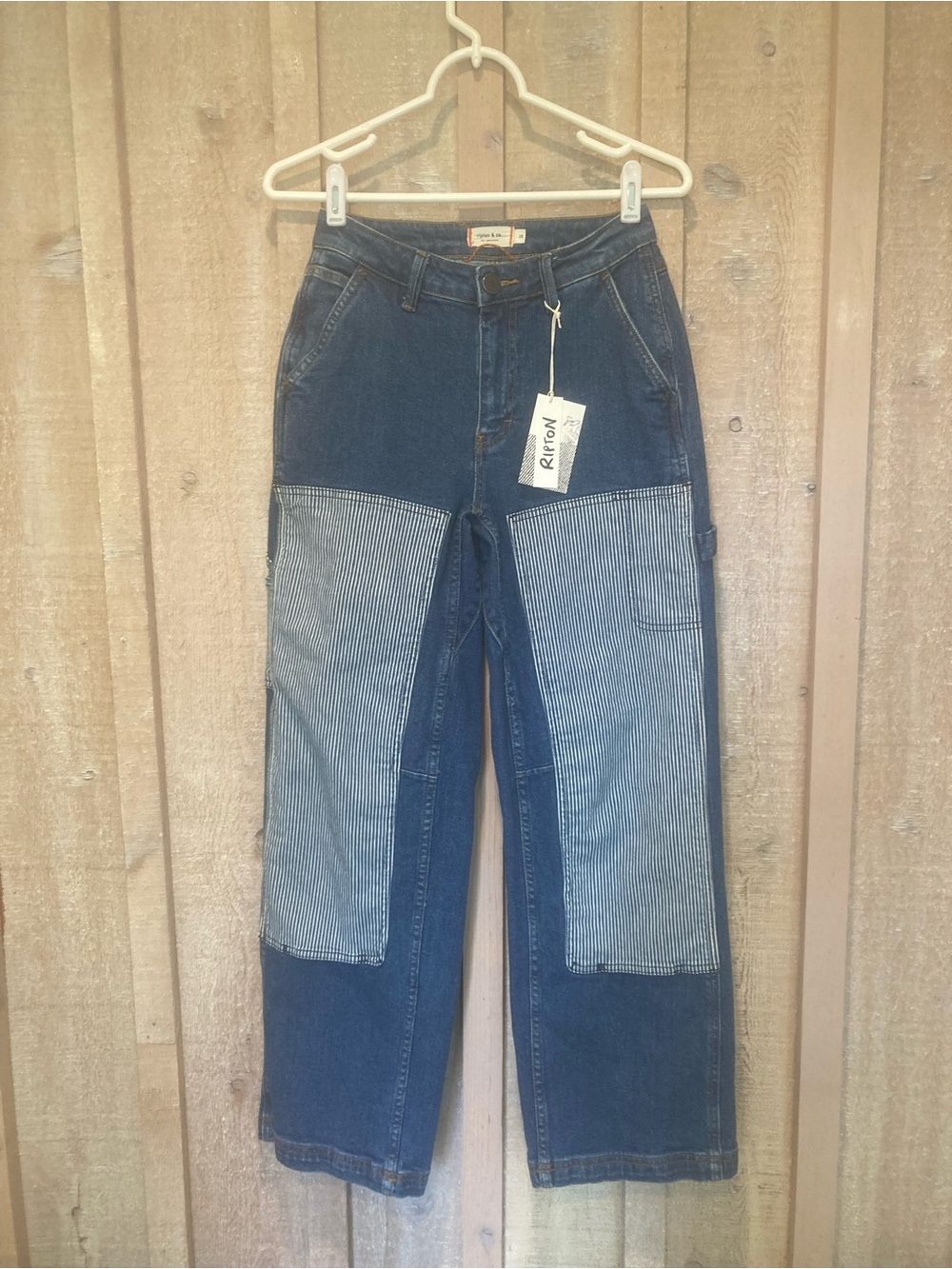 Ripton Women’s Two-Tone Patchwork Denim Jeans - Dark Blue/Light Stripe